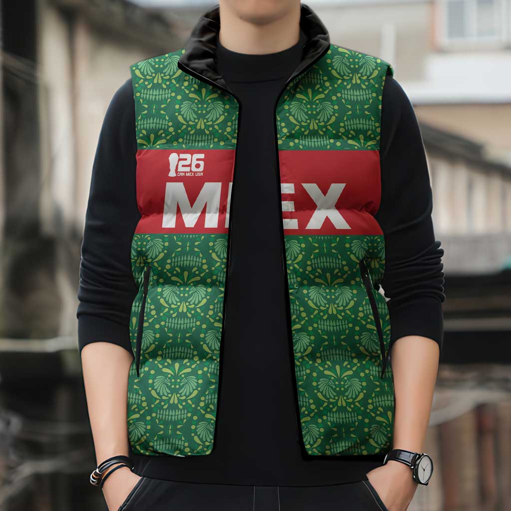Mexico WC26 Custom Sleeveless Puffer Jacket Minimalist Aztec Eagle Green Color