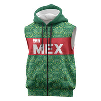 Mexico WC26 Custom Sleeveless Zip Hoodie Minimalist Aztec Eagle Green Color