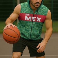 Mexico WC26 Custom Sleeveless Zip Hoodie Minimalist Aztec Eagle Green Color