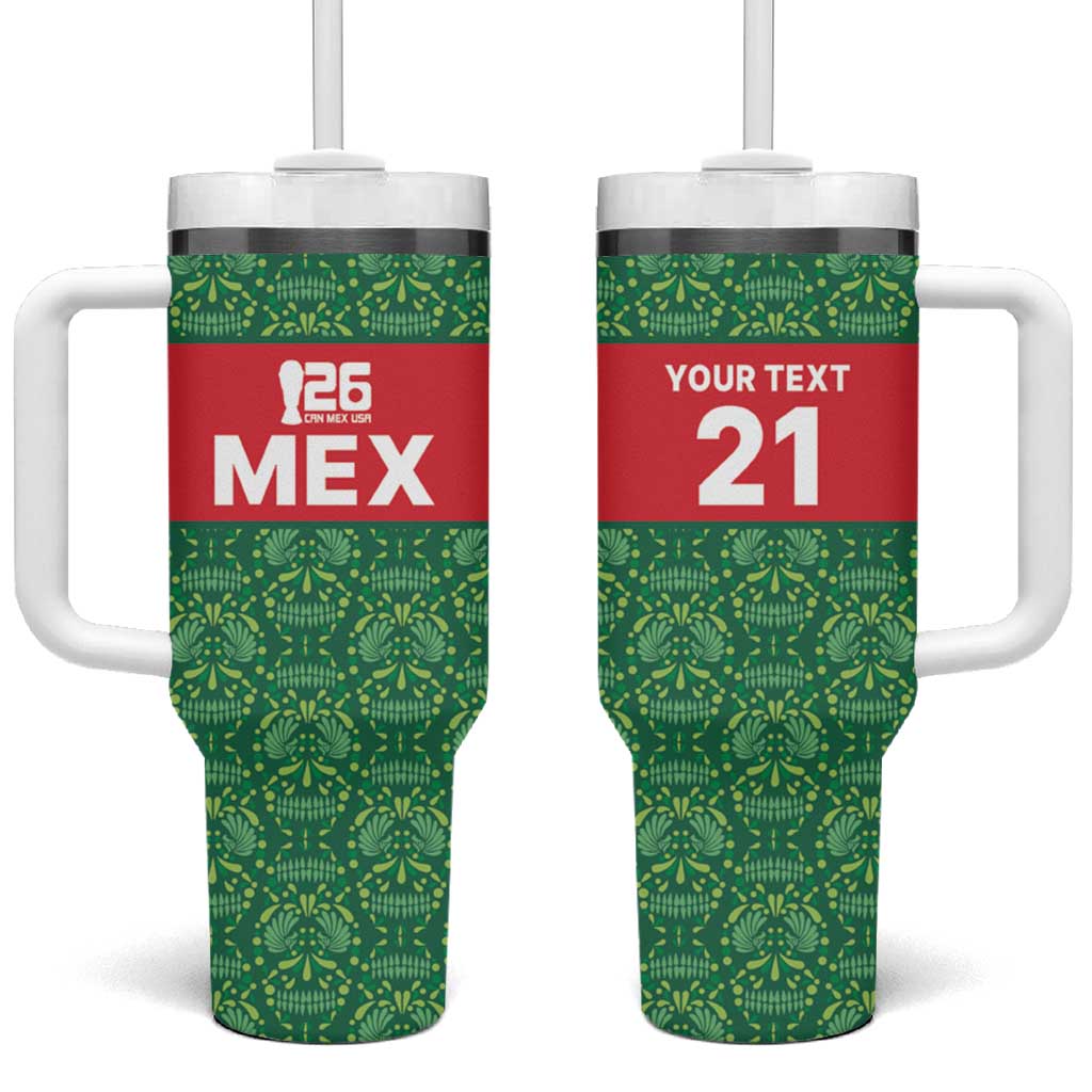 Mexico WC26 Custom Tumbler With Handle Minimalist Aztec Eagle Green Color