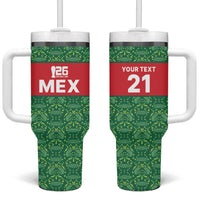 Mexico WC26 Custom Tumbler With Handle Minimalist Aztec Eagle Green Color