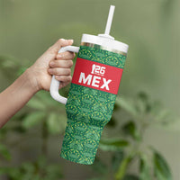 Mexico WC26 Custom Tumbler With Handle Minimalist Aztec Eagle Green Color