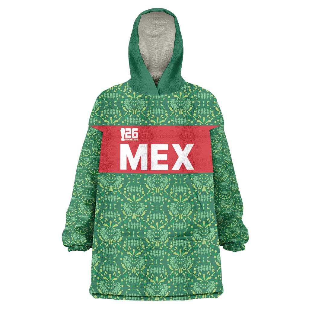 Mexico WC26 Custom Wearable Blanket Hoodie Minimalist Aztec Eagle Green Color