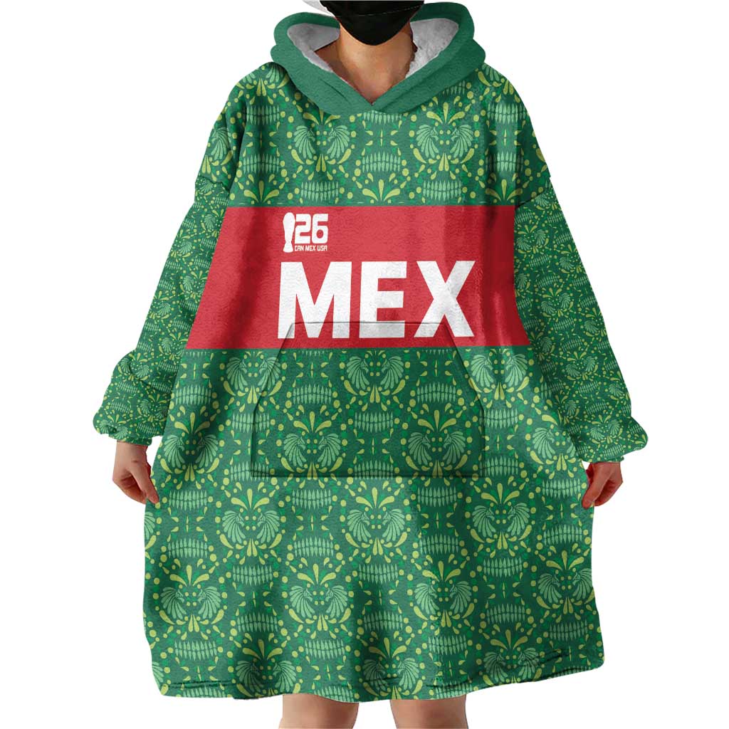 Mexico WC26 Custom Wearable Blanket Hoodie Minimalist Aztec Eagle Green Color
