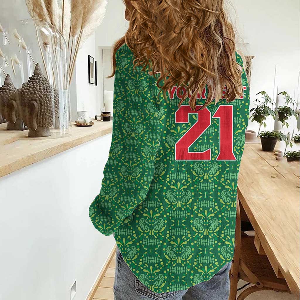 Mexico WC26 Custom Women Casual Shirt Minimalist Aztec Eagle Green Color