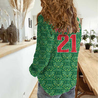 Mexico WC26 Custom Women Casual Shirt Minimalist Aztec Eagle Green Color