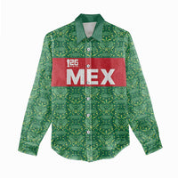 Mexico WC26 Custom Women Casual Shirt Minimalist Aztec Eagle Green Color