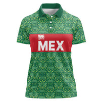 Mexico WC26 Custom Women Polo Shirt Minimalist Aztec Eagle Green Color