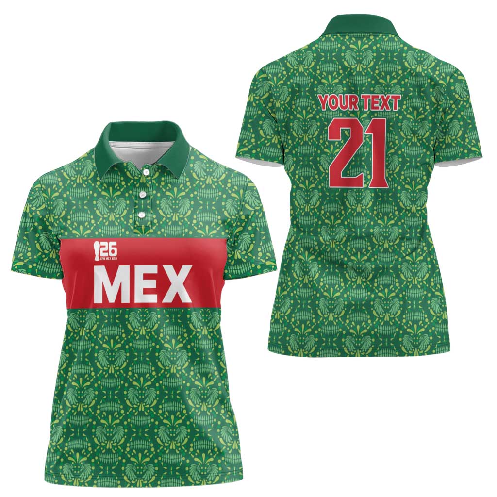 Mexico WC26 Custom Women Polo Shirt Minimalist Aztec Eagle Green Color