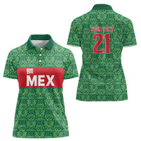 Mexico WC26 Custom Women Polo Shirt Minimalist Aztec Eagle Green Color