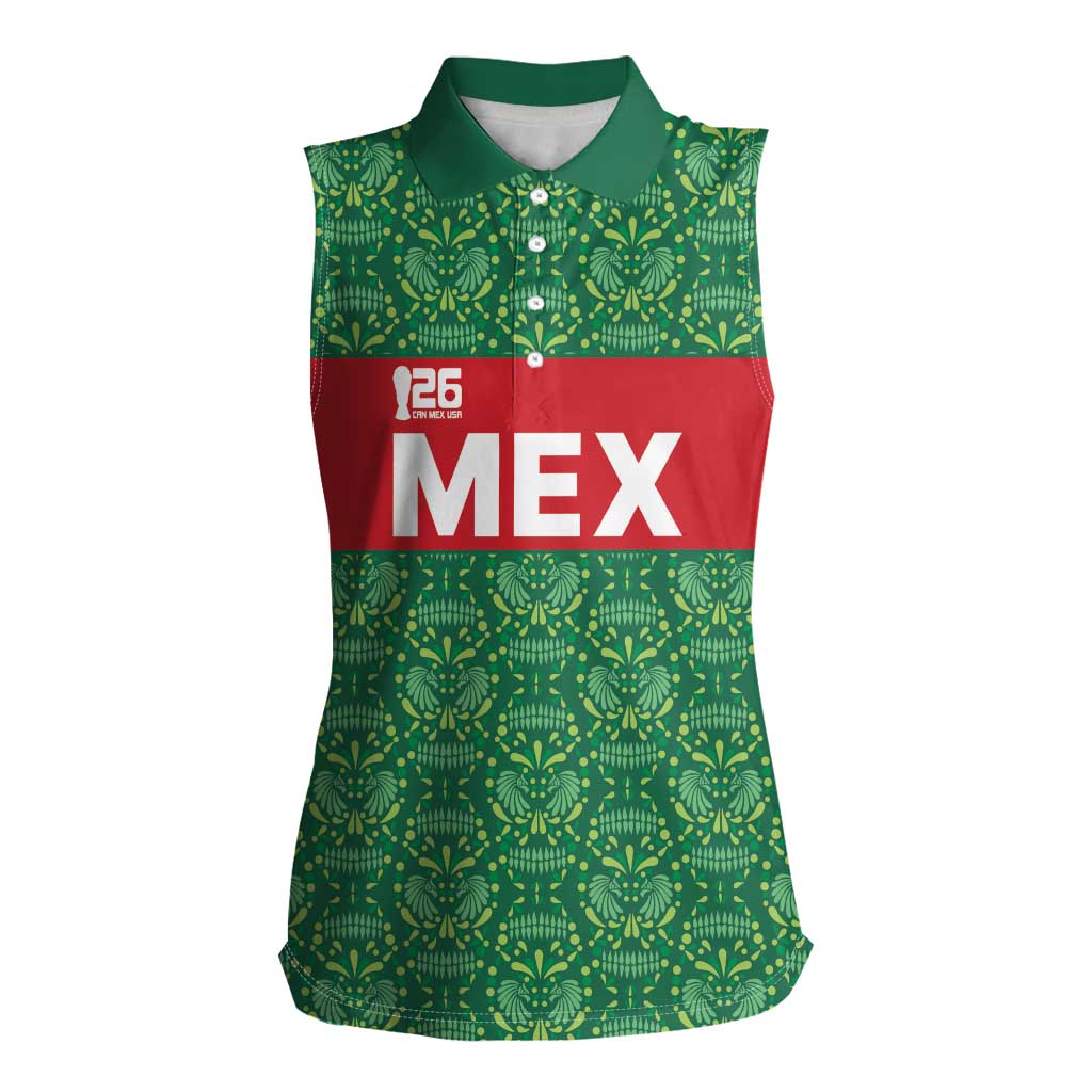 Mexico WC26 Custom Women Sleeveless Polo Shirt Minimalist Aztec Eagle Green Color