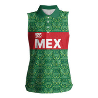 Mexico WC26 Custom Women Sleeveless Polo Shirt Minimalist Aztec Eagle Green Color
