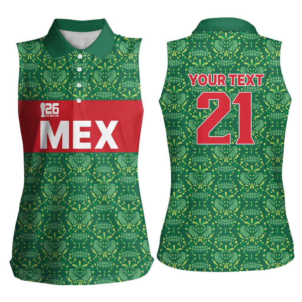 Mexico WC26 Custom Women Sleeveless Polo Shirt Minimalist Aztec Eagle Green Color