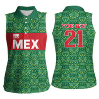 Mexico WC26 Custom Women Sleeveless Polo Shirt Minimalist Aztec Eagle Green Color