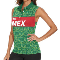 Mexico WC26 Custom Women Sleeveless Polo Shirt Minimalist Aztec Eagle Green Color