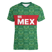 Mexico WC26 Custom Women V-Neck T-Shirt Minimalist Aztec Eagle Green Color