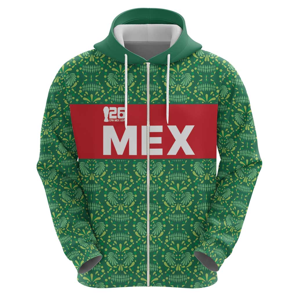 Mexico WC26 Custom Zip Hoodie Minimalist Aztec Eagle Green Color
