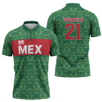 Mexico WC26 Custom Zipper Polo Shirt Minimalist Aztec Eagle Green Color