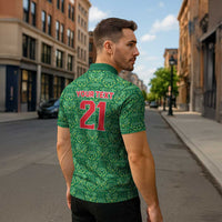 Mexico WC26 Custom Zipper Polo Shirt Minimalist Aztec Eagle Green Color