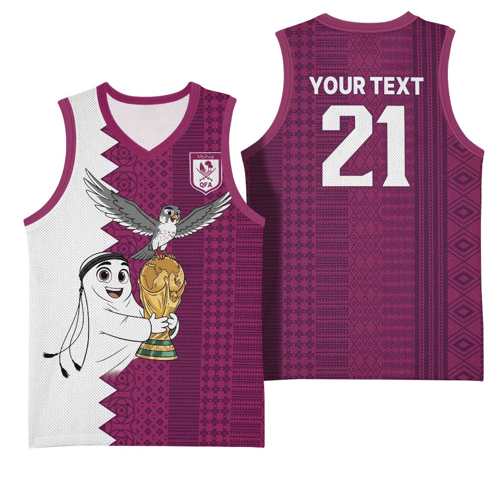 Qatar WC26 Custom Basketball Jersey Funny La'eeb with Arabic Pattern