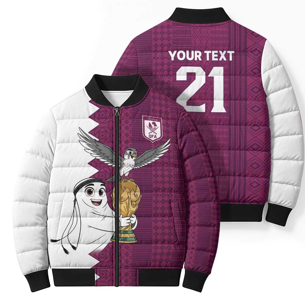 Qatar WC26 Custom Bomber Puffer Jacket Funny La'eeb with Arabic Pattern