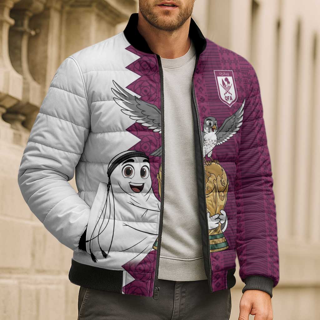 Qatar WC26 Custom Bomber Puffer Jacket Funny La'eeb with Arabic Pattern