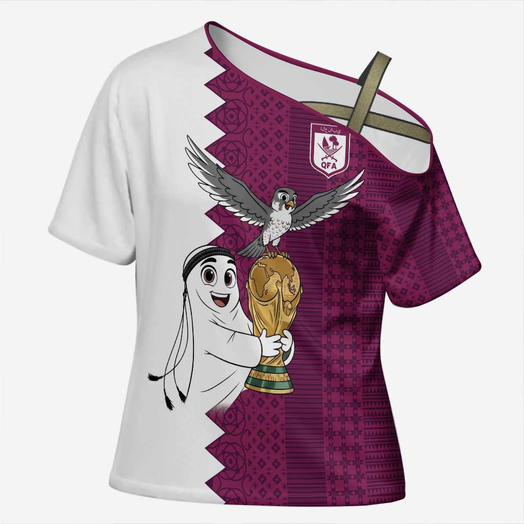 Qatar WC26 Custom Cross Shoulder Shirt Funny La'eeb with Arabic Pattern