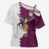 Qatar WC26 Custom Cross Shoulder Shirt Funny La'eeb with Arabic Pattern