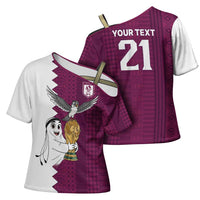 Qatar WC26 Custom Cross Shoulder Shirt Funny La'eeb with Arabic Pattern