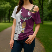 Qatar WC26 Custom Cross Shoulder Shirt Funny La'eeb with Arabic Pattern