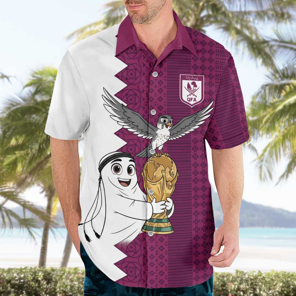Qatar WC26 Custom Hawaiian Shirt Funny La'eeb with Arabic Pattern