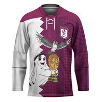 Qatar WC26 Custom Hockey Jersey Funny La'eeb with Arabic Pattern