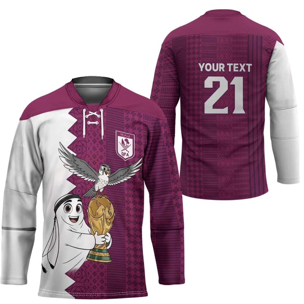 Qatar WC26 Custom Hockey Jersey Funny La'eeb with Arabic Pattern