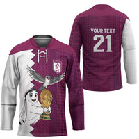 Qatar WC26 Custom Hockey Jersey Funny La'eeb with Arabic Pattern