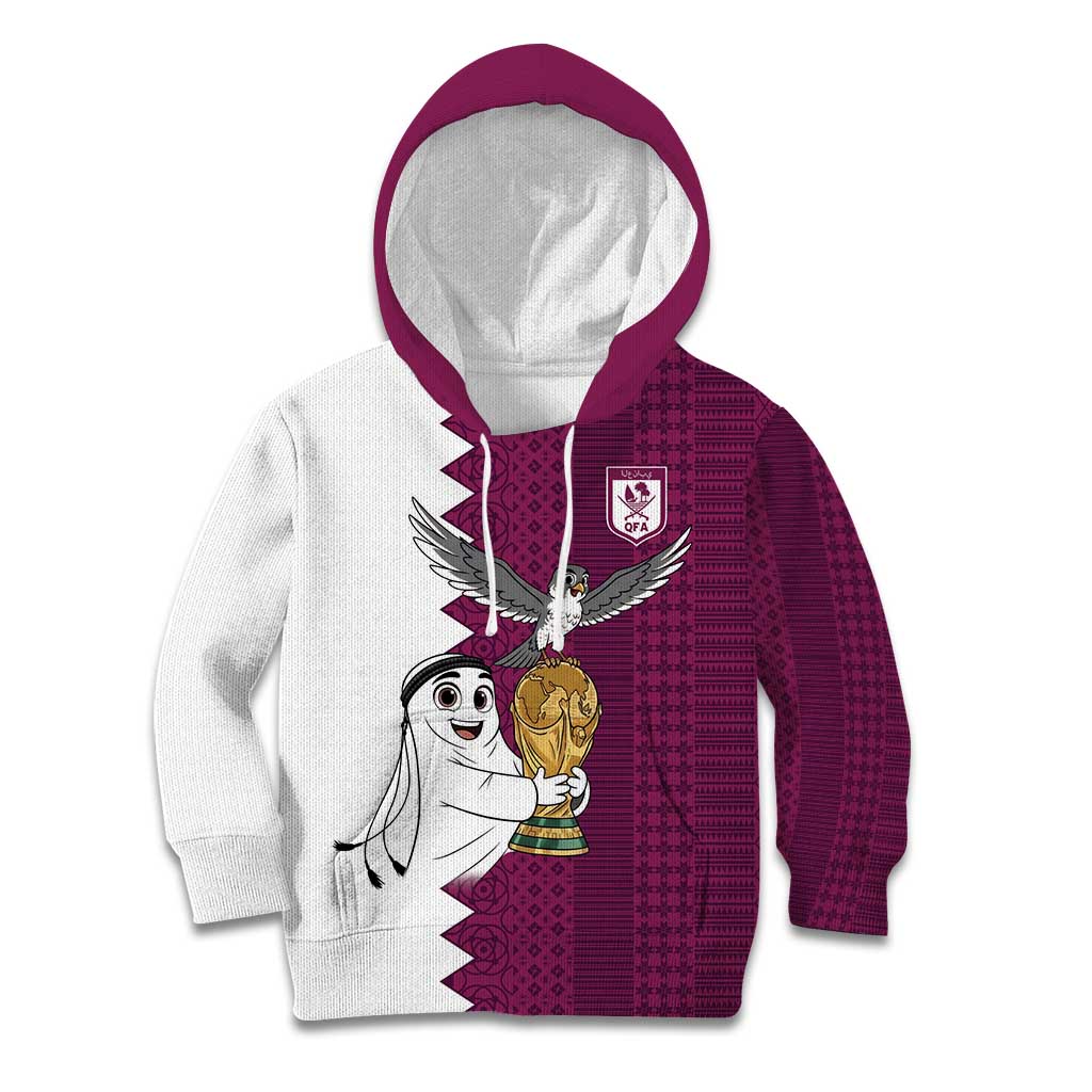 Qatar WC26 Custom Kid Hoodie Funny La'eeb with Arabic Pattern
