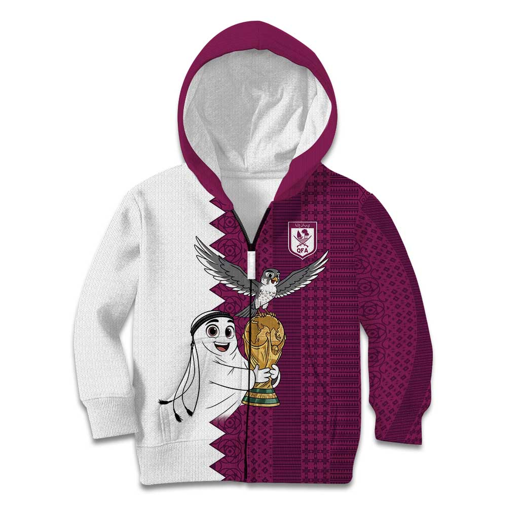 Qatar WC26 Custom Kid Hoodie Funny La'eeb with Arabic Pattern