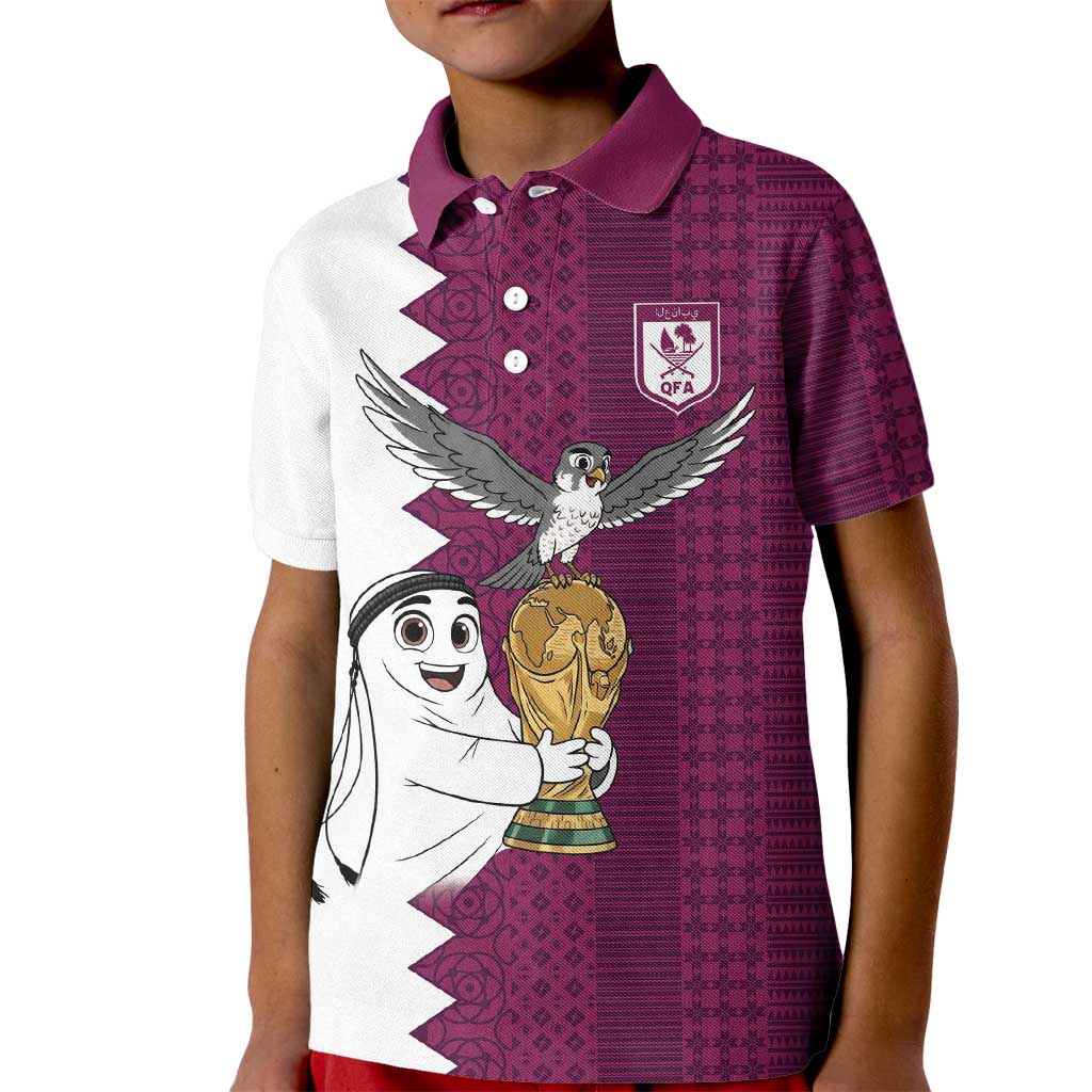 Qatar WC26 Custom Kid Polo Shirt Funny La'eeb with Arabic Pattern
