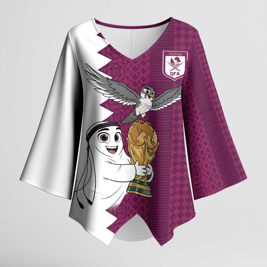 Qatar WC26 Custom Kimono Sleeve Blouse Funny La'eeb with Arabic Pattern