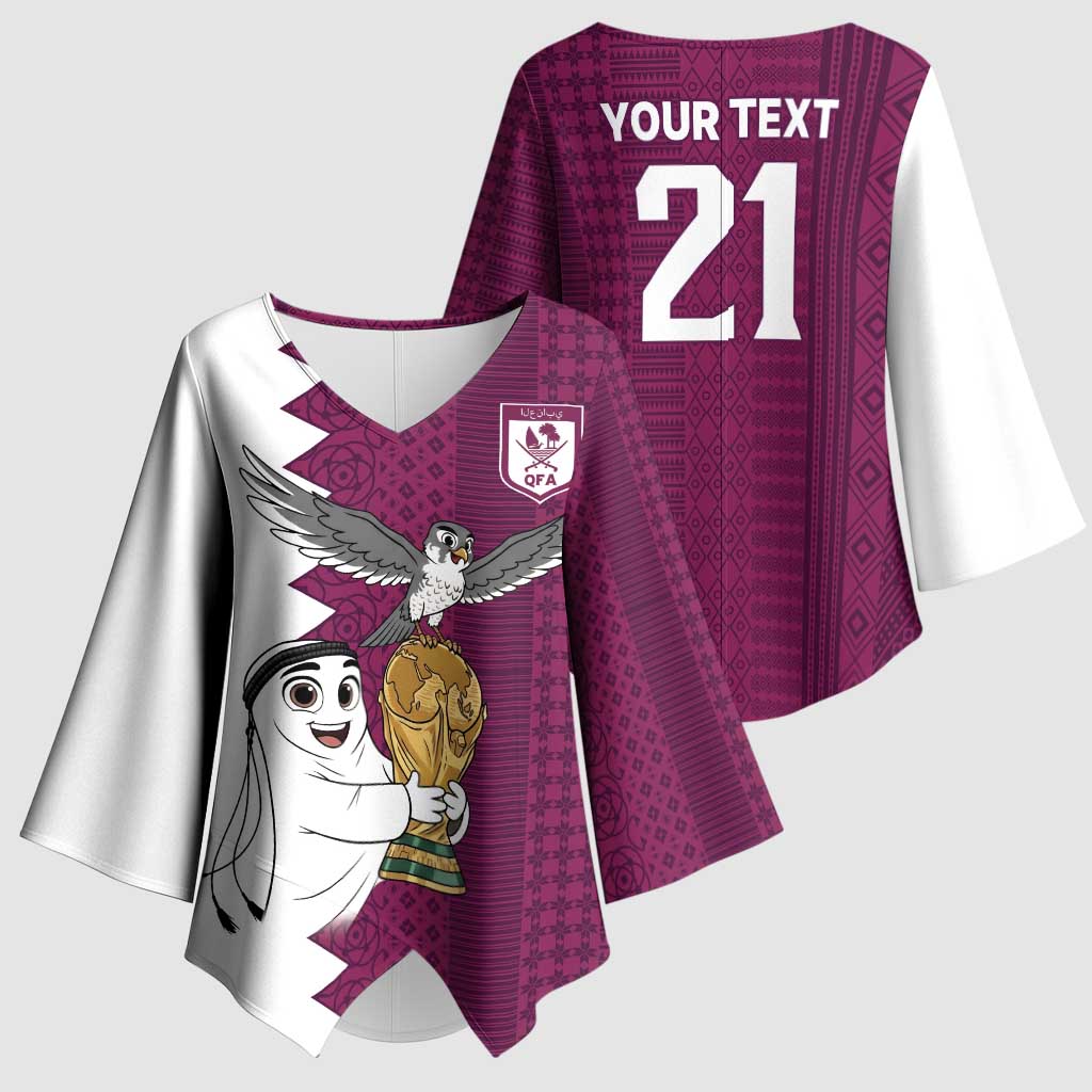 Qatar WC26 Custom Kimono Sleeve Blouse Funny La'eeb with Arabic Pattern