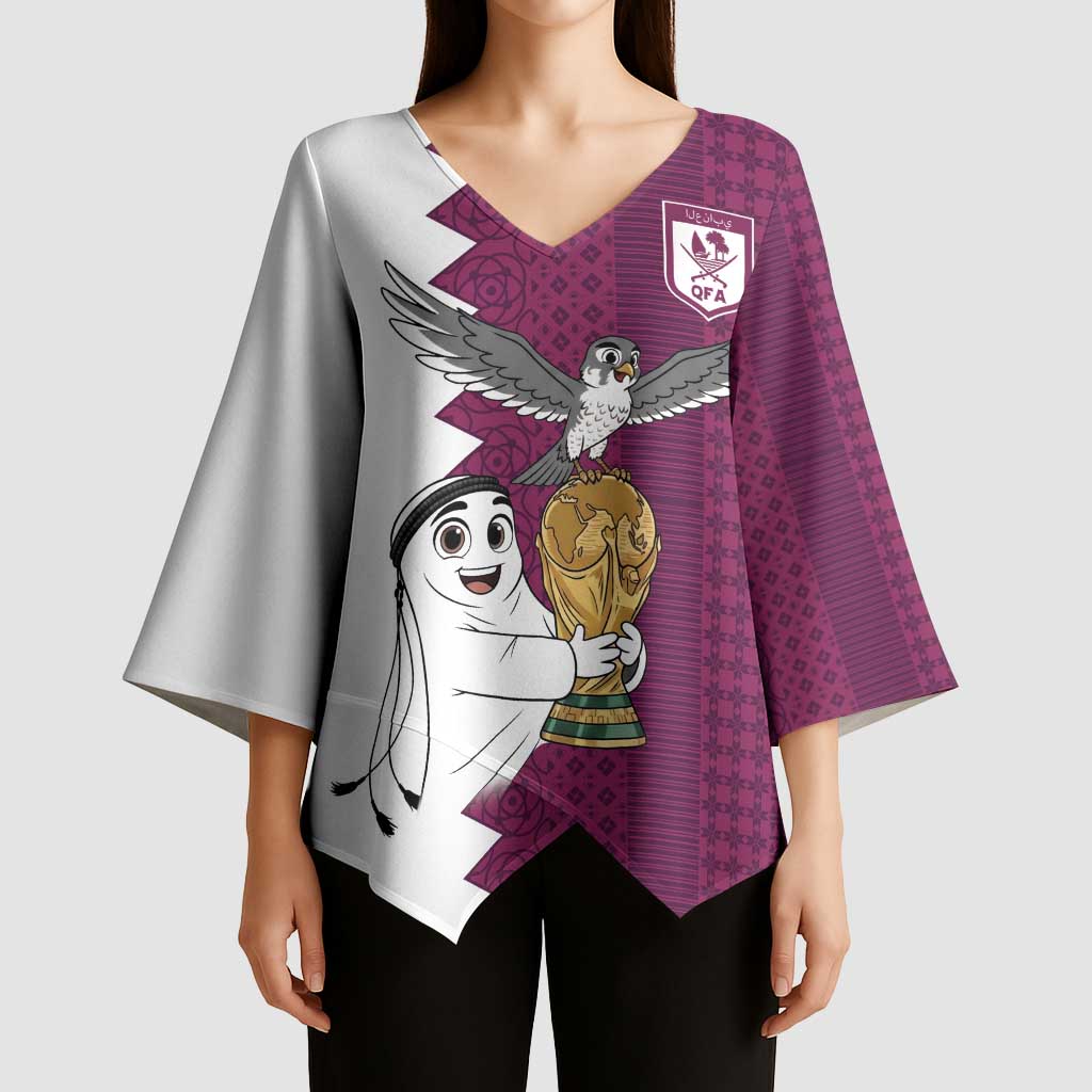 Qatar WC26 Custom Kimono Sleeve Blouse Funny La'eeb with Arabic Pattern