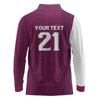 Qatar WC26 Custom Long Sleeve Polo Shirt Funny La'eeb with Arabic Pattern