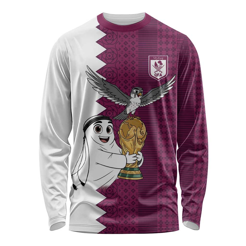 Qatar WC26 Custom Long Sleeve Shirt Funny La'eeb with Arabic Pattern