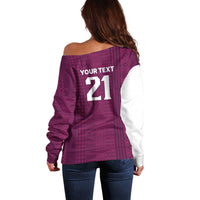 Qatar WC26 Custom Off Shoulder Sweater Funny La'eeb with Arabic Pattern
