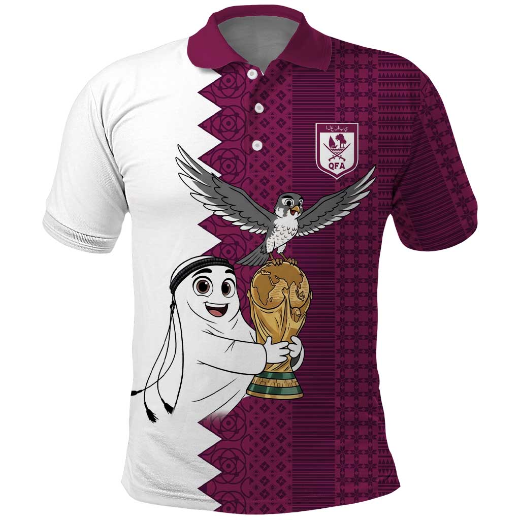 Qatar WC26 Custom Polo Shirt Funny La'eeb with Arabic Pattern