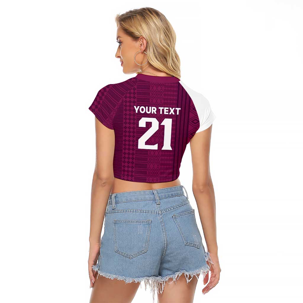 Qatar WC26 Custom Raglan Cropped T Shirt Funny La'eeb with Arabic Pattern