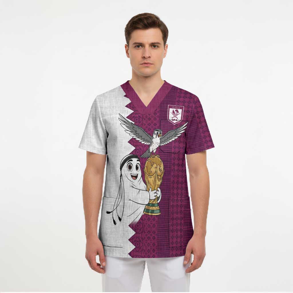 Qatar WC26 Custom Scrub Top Funny La'eeb with Arabic Pattern