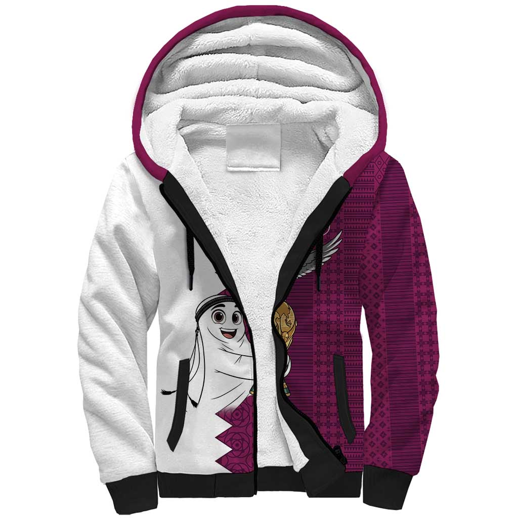 Qatar WC26 Custom Sherpa Hoodie Funny La'eeb with Arabic Pattern