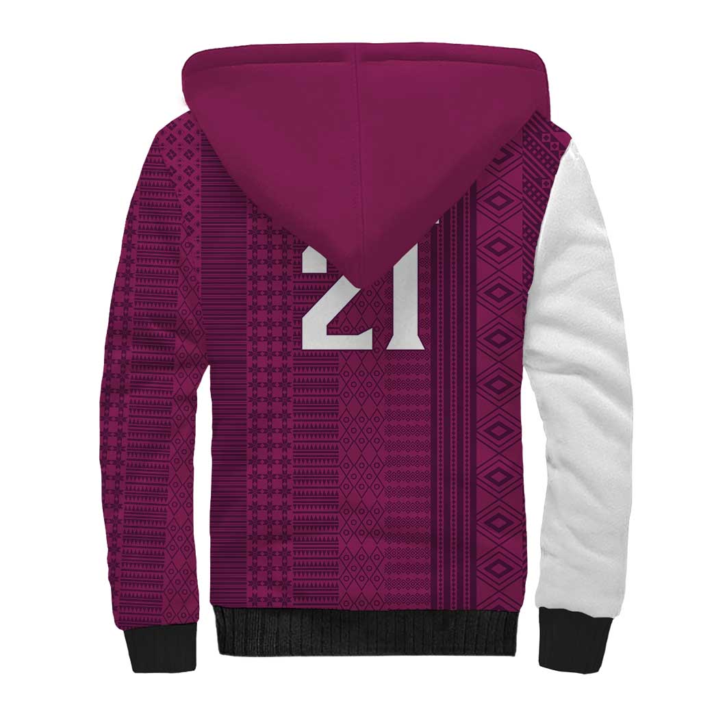 Qatar WC26 Custom Sherpa Hoodie Funny La'eeb with Arabic Pattern
