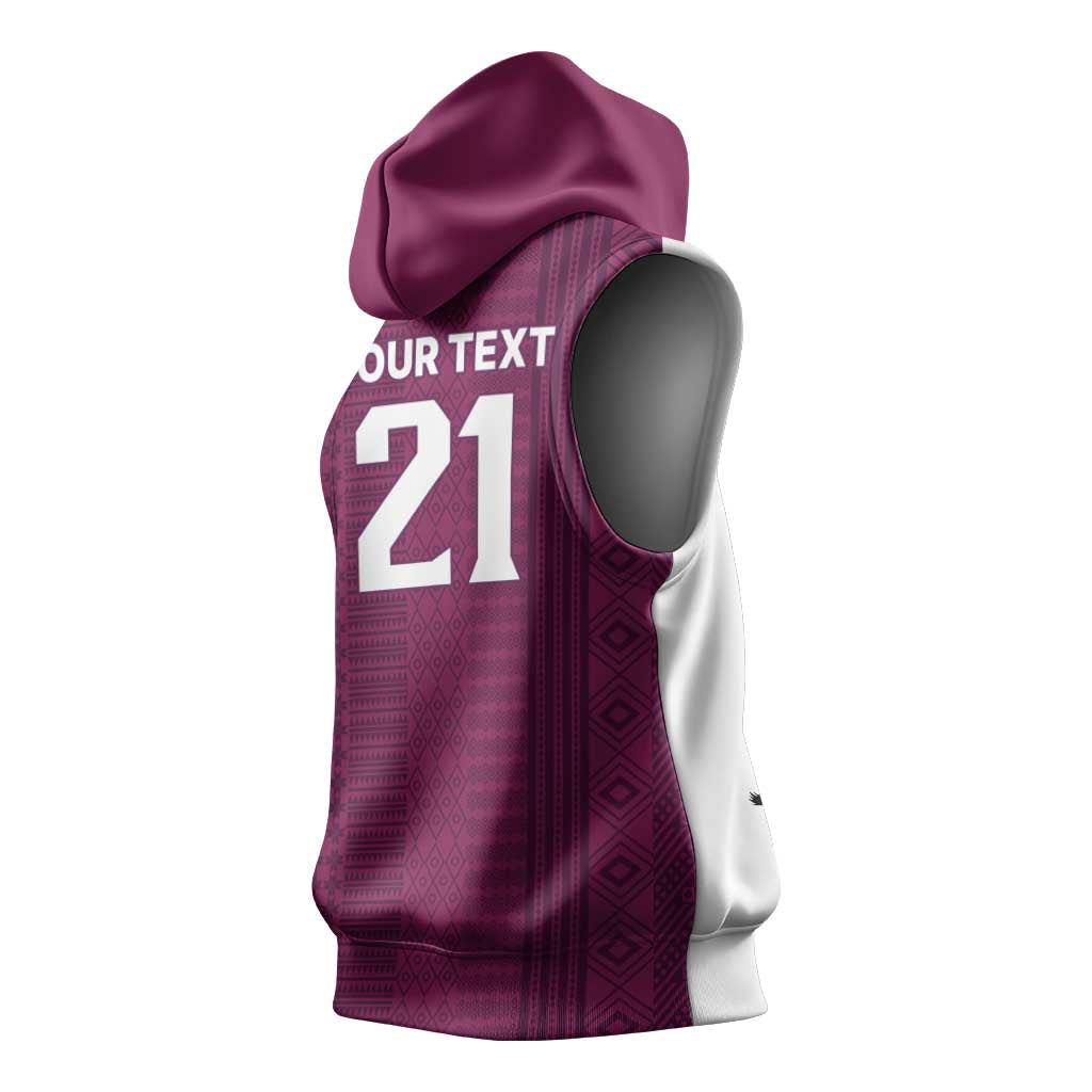 Qatar WC26 Custom Sleeveless Hoodie Funny La'eeb with Arabic Pattern