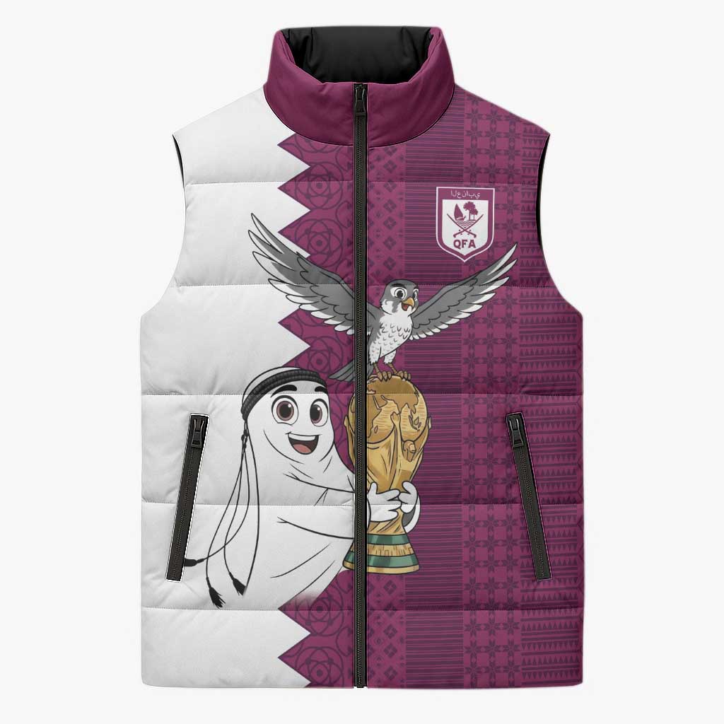 Qatar WC26 Custom Sleeveless Puffer Jacket Funny La'eeb with Arabic Pattern